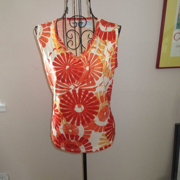 Pro Spirit V neck Orange floral knit top size s - Picture 2 of 8